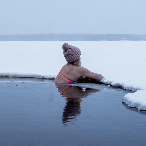 Open water swimmer preparing for a cold swim